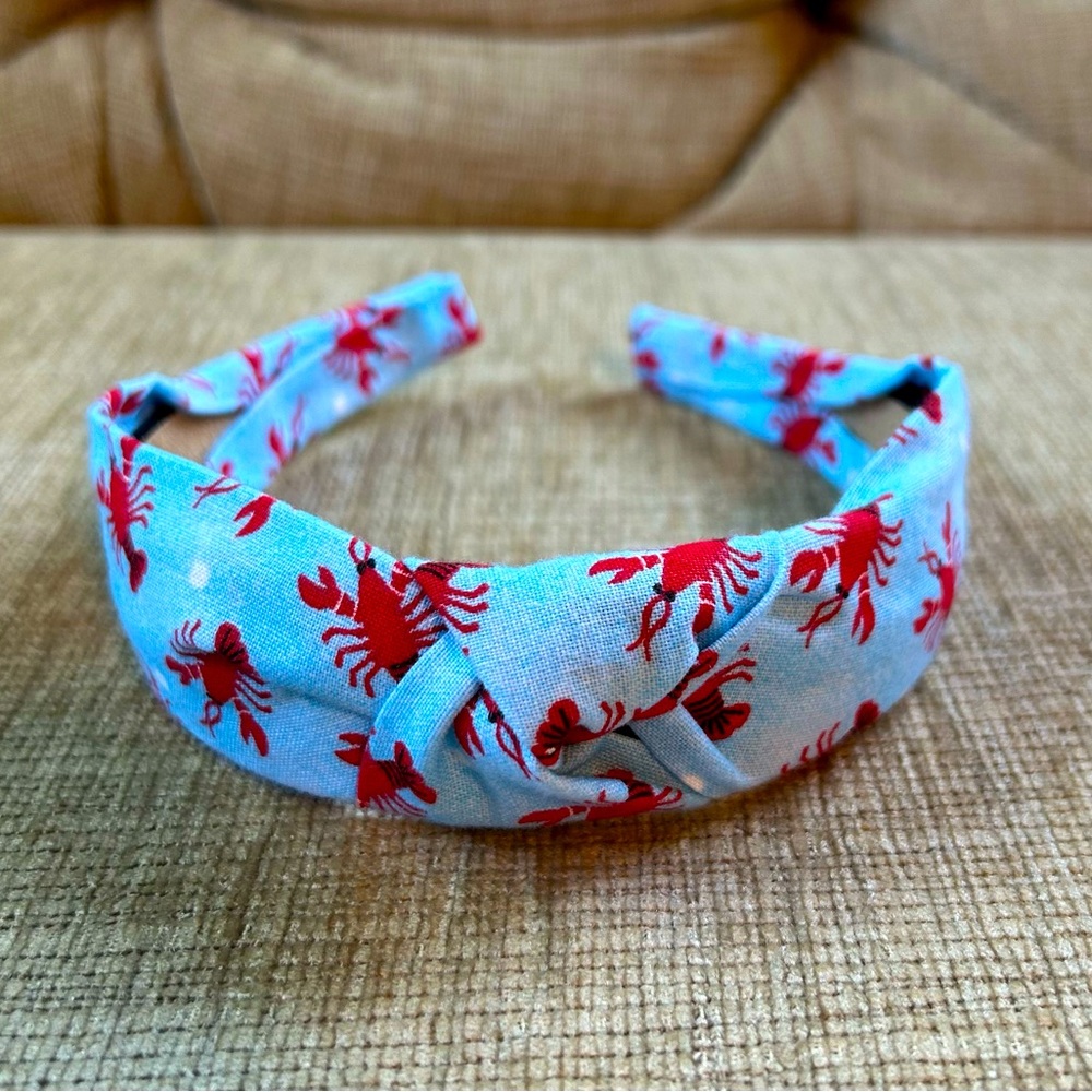 NWOT Blue & Red Lobster Top Knot Headband.